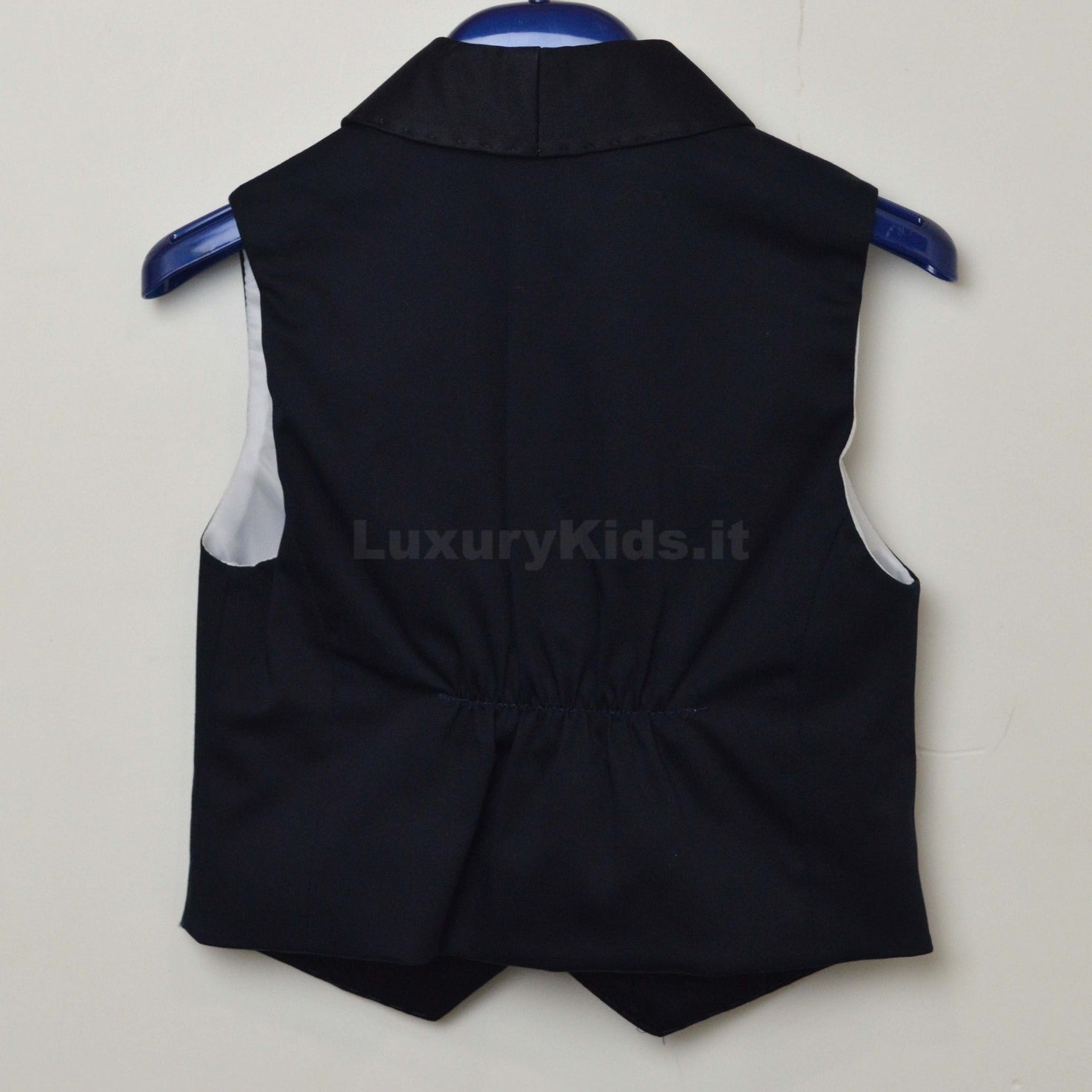 Gilet Tinta Unita in Raso Bambino Blu Scuro Manuell & Frank M3151 - MANUELL&FRANK - LuxuryKids