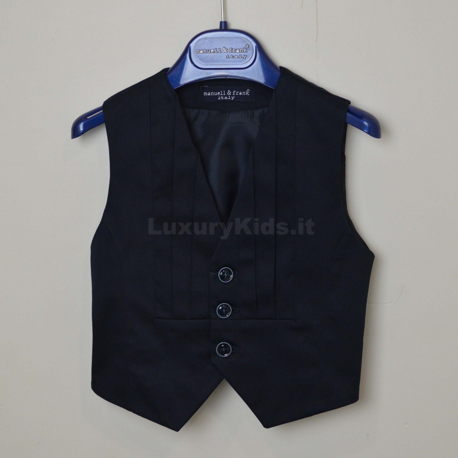 Gilet Tinta Unita in Raso Blu Elegante Bambino Manuell & Frank M2491 - MANUELL&FRANK - LuxuryKids
