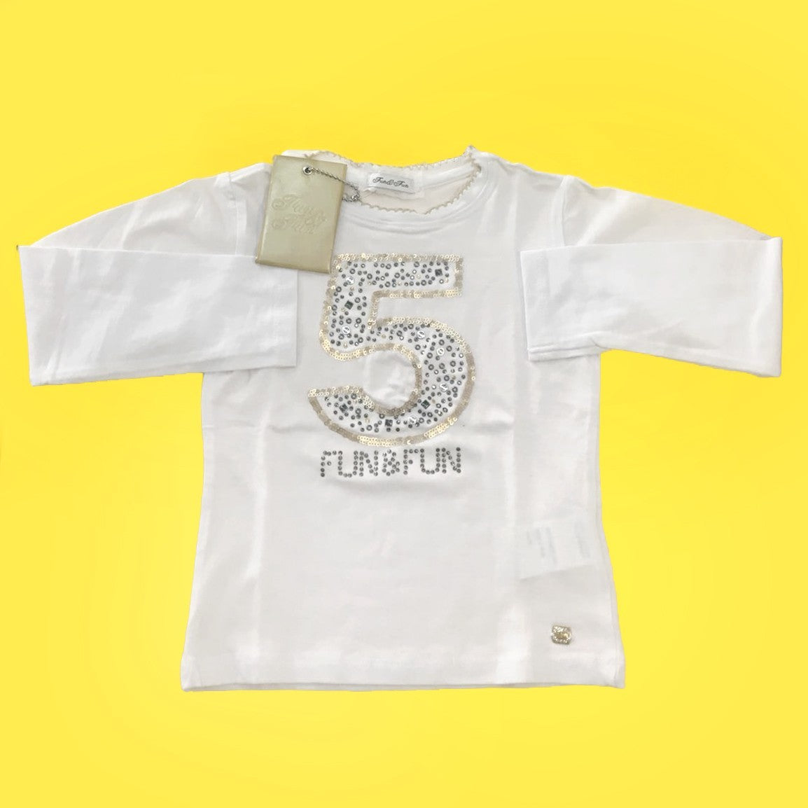 Girocollo in Caldo Cotone Bianco Bambina Fun&Fun FUNBTS1746 - FUN&FUN - LuxuryKids