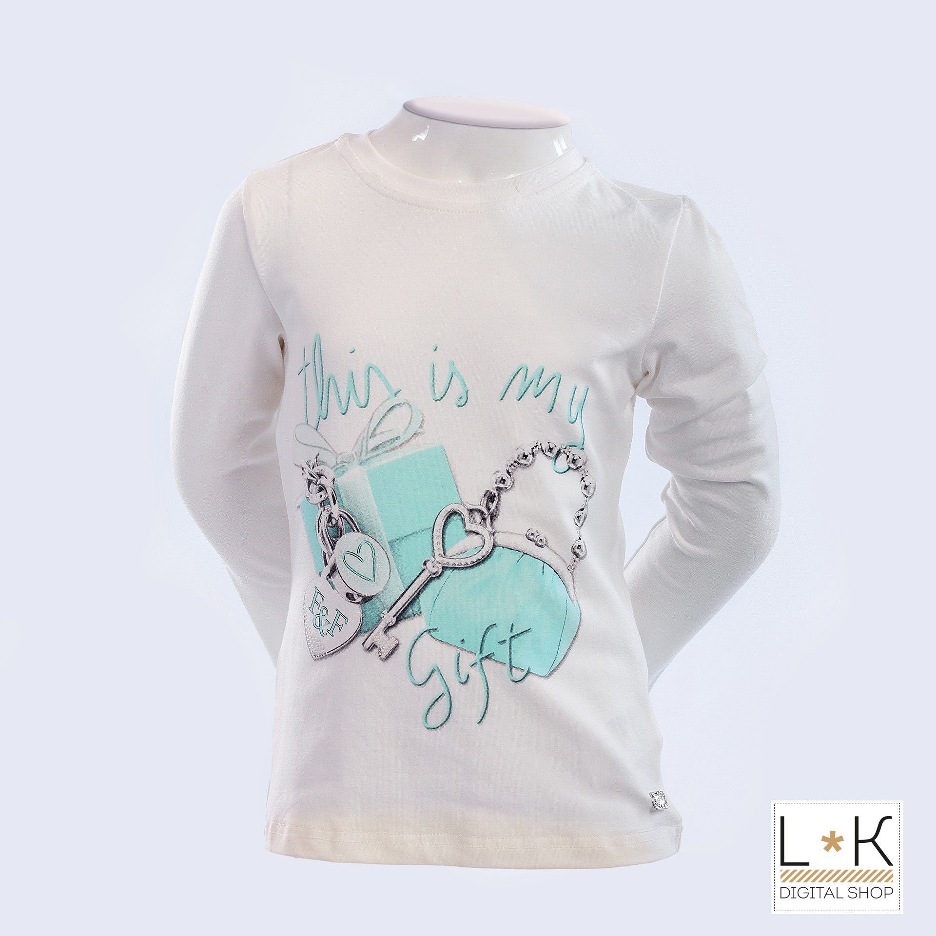 Girocollo in Caldo Cotone Bianco con Stampa Bambina Fun&Fun FNBTS7006 - FUN&FUN - LuxuryKids