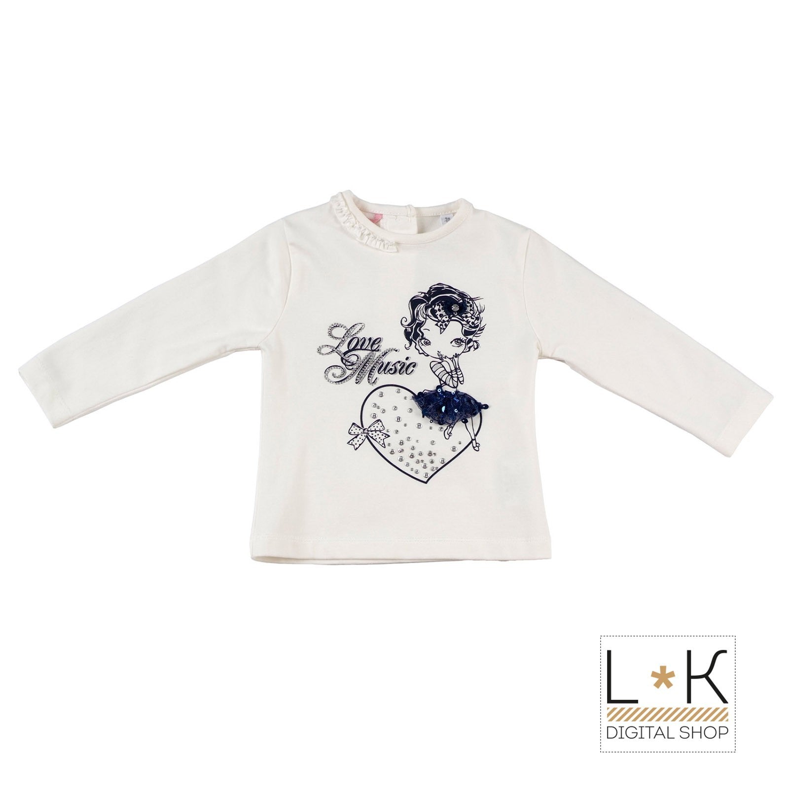 Girocollo in Caldo Cotone Bianco con Stampa Neonata Sarabanda F212 - SARABANDA - LuxuryKids