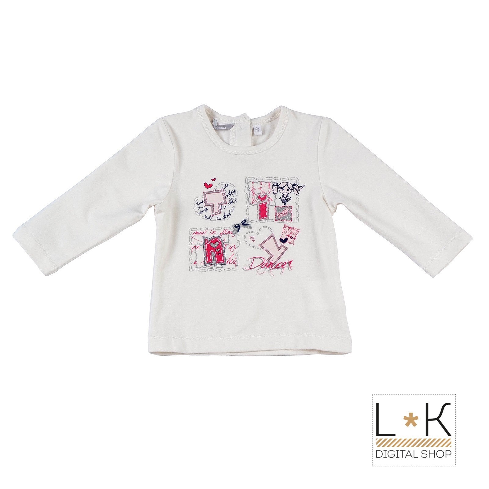 Girocollo in Caldo Cotone Bianco con Stampa Neonata Sarabanda F722 - SARABANDA - LuxuryKids