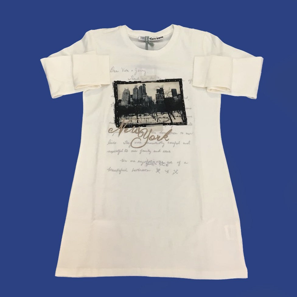 Girocollo in Caldo Cotone con Stampa Bambina Bianco Take two MO2595 - TAKE TWO - LuxuryKids