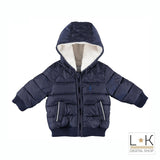 Giubbotto Bomberino pellicciaeco interna con cappuccio Neonato Blu Minibanda R652 - MINIBANDA - LuxuryKids