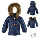 Giubbotto Imbottito con Cappuccio pelliccia Blu Neonato Bufi 9780A - BUFI - LuxuryKids
