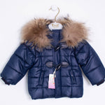 Giubbotto Imbottito con Cappuccio pelliccia Blu Neonato Bufi 9780A - BUFI - LuxuryKids