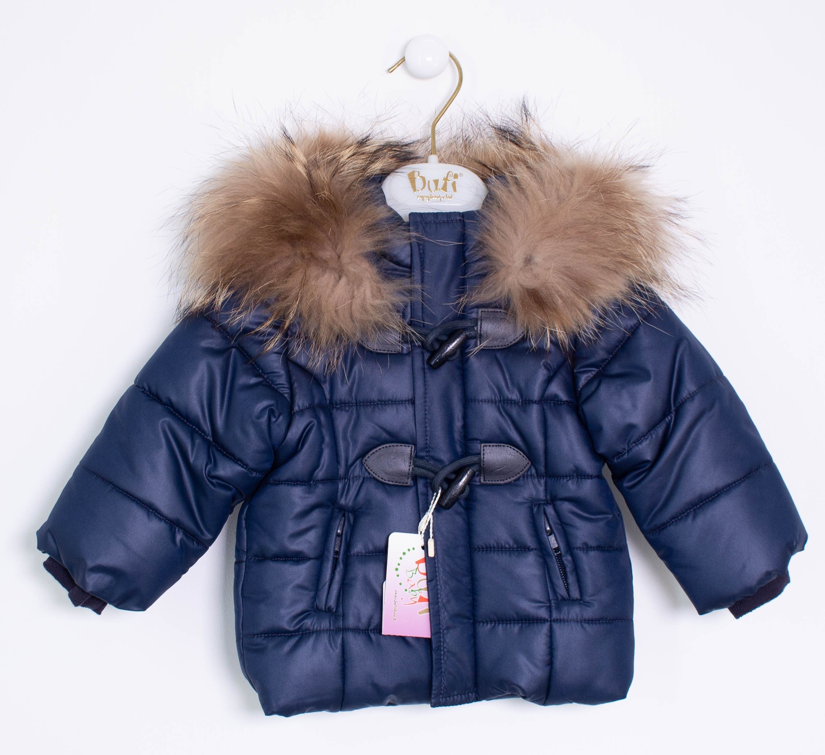Giubbotto Imbottito con Cappuccio pelliccia Blu Neonato Bufi 9780A - BUFI - LuxuryKids