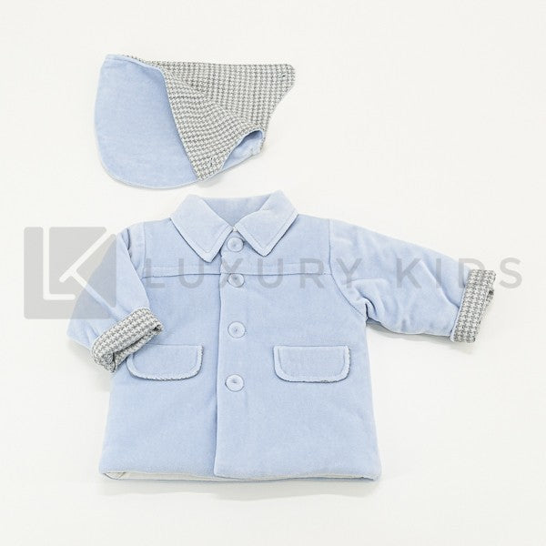 Giubbotto In Morbida Ciniglia Con Cappuccio Celeste Neonato LA SARTORIA DEI PICCOLI LG489 - LA SARTORIA DEI PICCOLI - LuxuryKids
