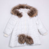 Giubbotto lungo imbottino con cappuccio e pon pon con pelliccia originale Bambina Bianco B10754A - BUFI - LuxuryKids
