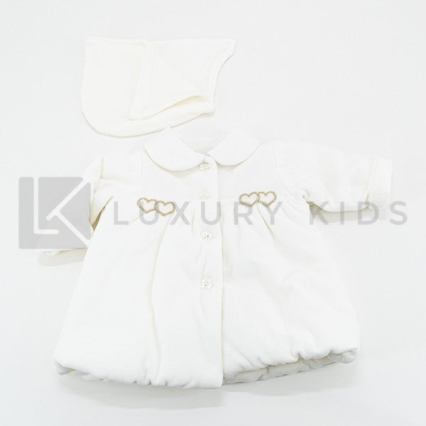 Giubbotto Svasato In Morbida Ciniglia Con Cappuccio Panna Neonata LA SARTORIA DEI PICCOLI LG351 - LA SARTORIA DEI PICCOLI - LuxuryKids