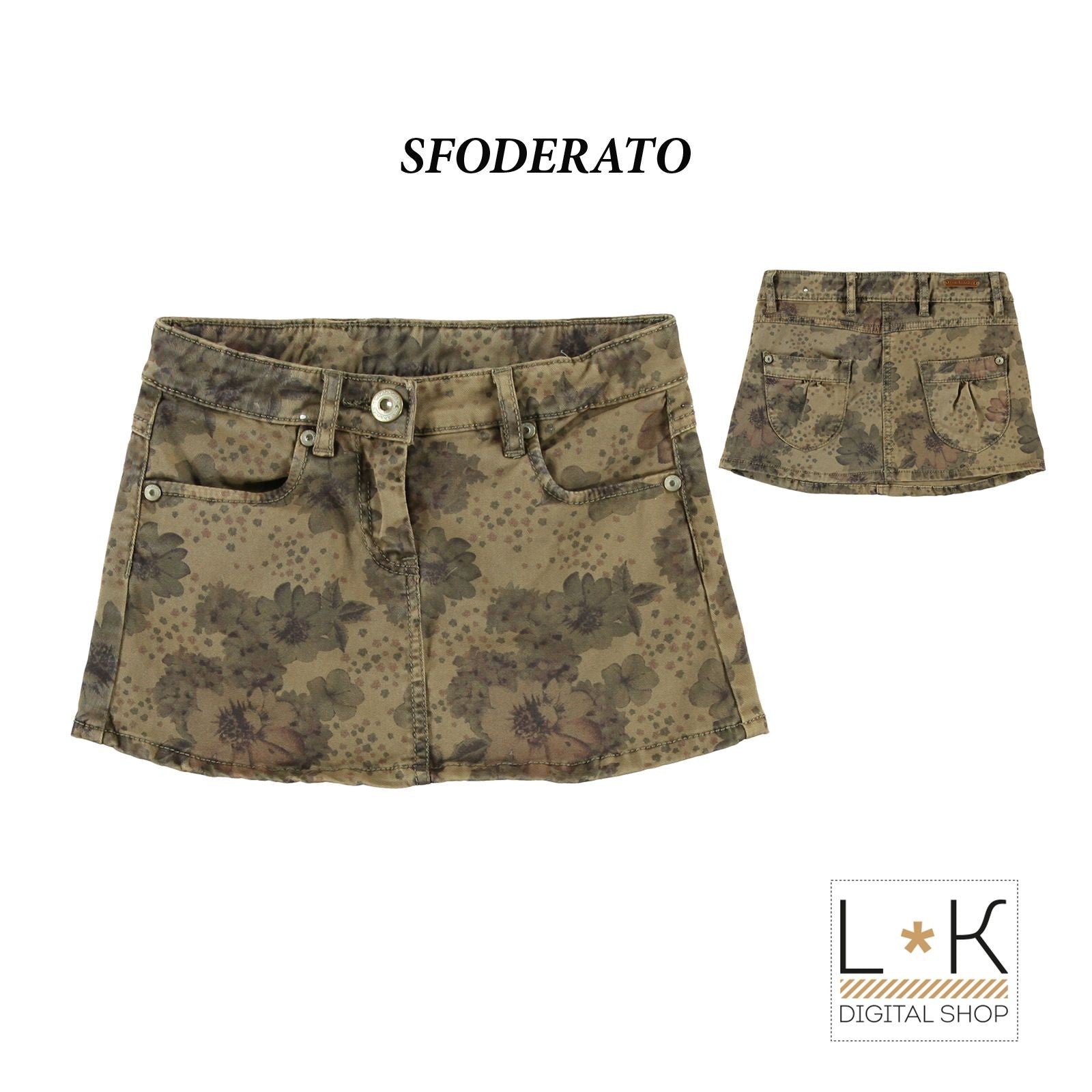 Gonna effetto jeans con Stampa di Fiori Marroncino Bambina Sarabanda L408 - SARABANDA - LuxuryKids