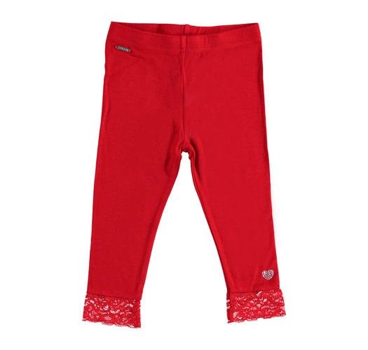 Leggings Cotone Pizzo Rosso Bambina Sarabanda U213 - SARABANDA - LuxuryKids