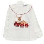 Maglia Girocollo Bianca con Stampa e Fiocchetti in Velluto Per Neonata Dr.Kids 380 - DR.KID - LuxuryKids