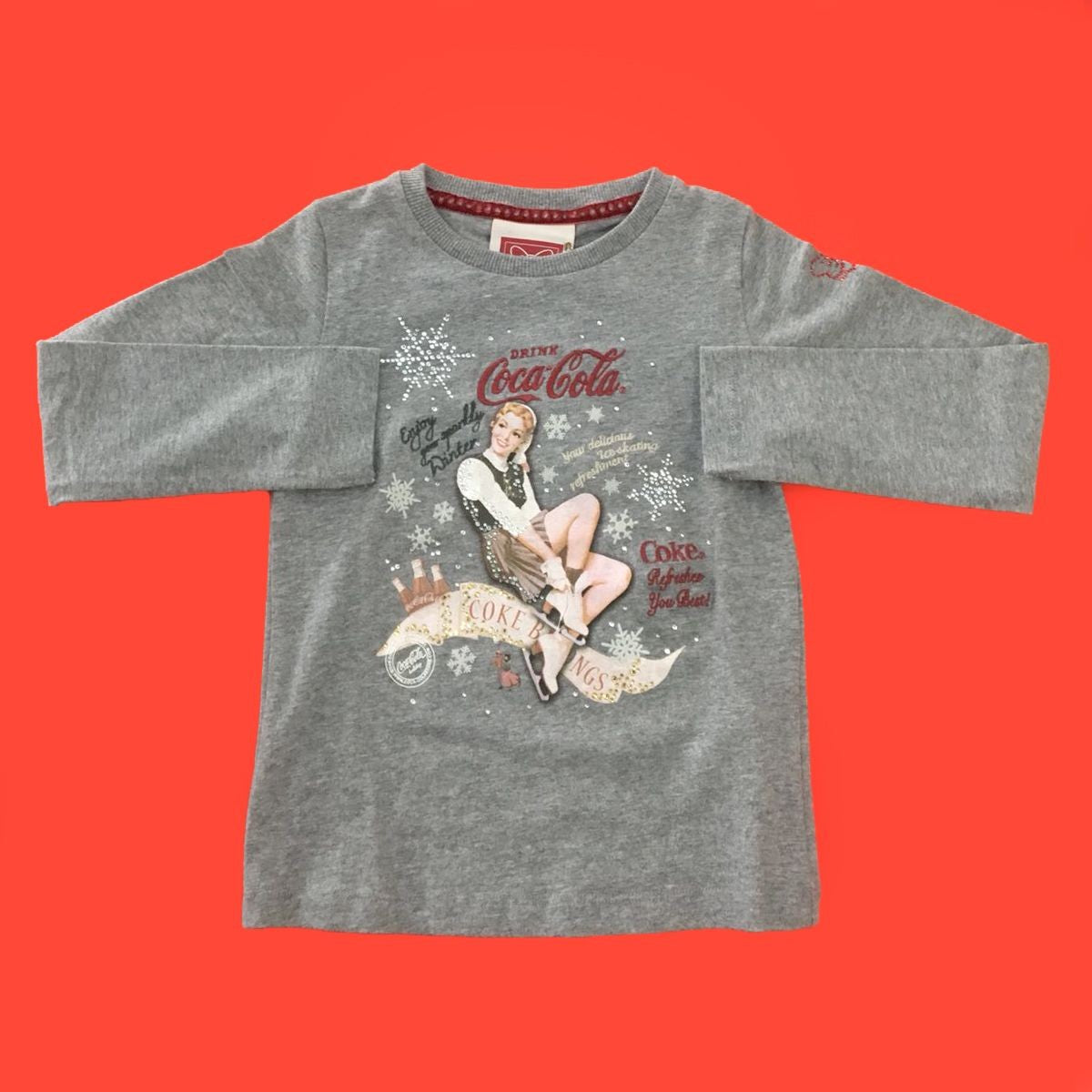 Maglia Girocollo Coca Cola in Caldo Cotone Grigio Bambina Fix Design CC2201 - FIX DESIGN - LuxuryKids