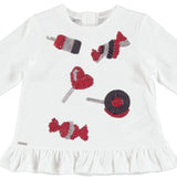 Maglia Girocollo Manica lunga in cotone Bambina bianco Sarabanda W209 - SARABANDA - LuxuryKids
