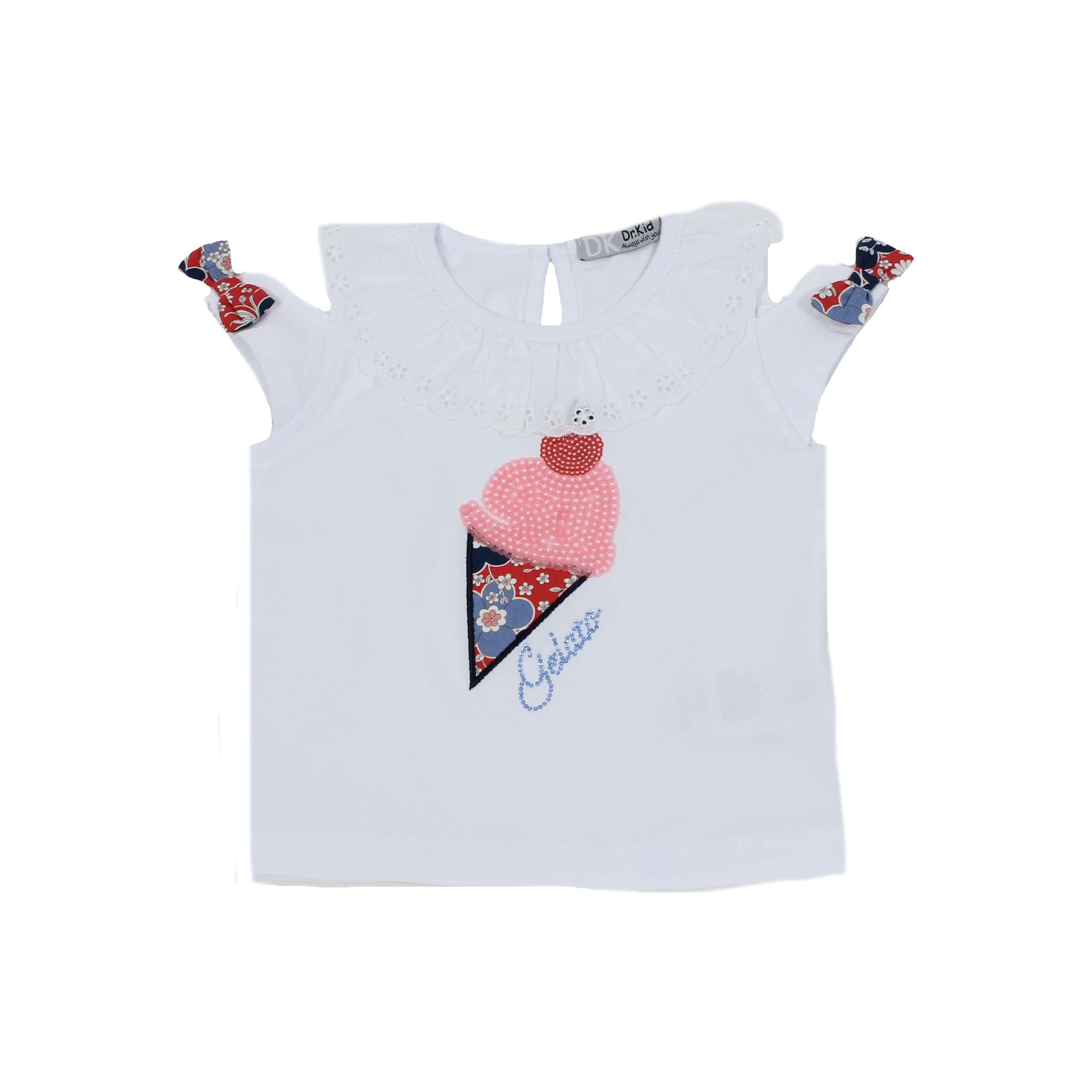 Maglia Manica Corta Applicazione Di Gelato Bianca Bambina DR KIDS DK342 - DR.KID - LuxuryKids