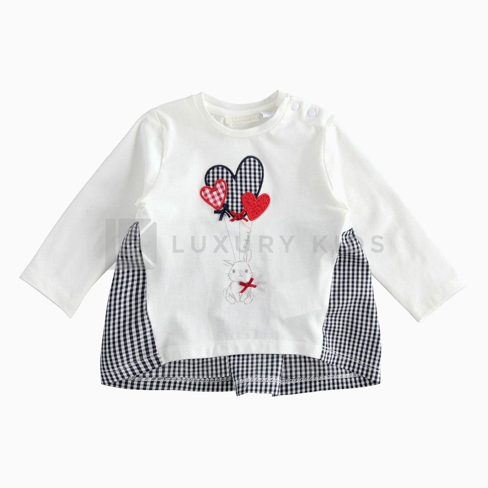 Maglia Manica Lunga In Cotone Con Dettagli Vichy Neonata Minibanda J760 - MINIBANDA - LuxuryKids