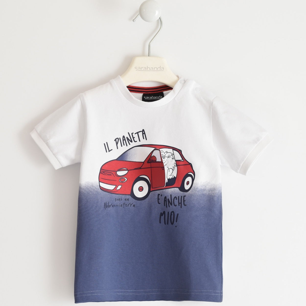 Maglia Maniche Corte In cotone Con Stampa 500 Bianca-Blu Neonato SARABANDA 2509 - SARABANDA - LuxuryKids