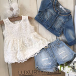 Maglia Smanicata Pizzo Panna Bambina Sarabanda U565 - SARABANDA - LuxuryKids