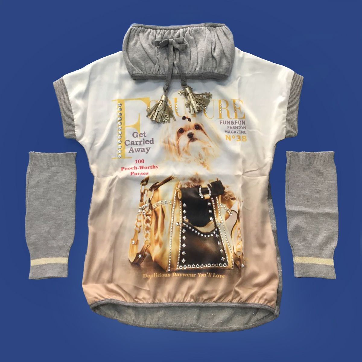 Maglioncino con Maniche e Scaldacollo Bambina Grigio Fun&Fun FUNBDR1749 - FUN&FUN - LuxuryKids