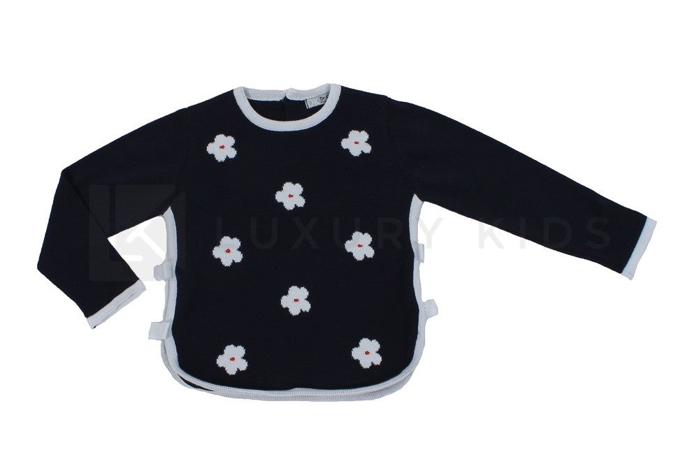 Maglioncino In Filo Di Cotone Blu Con Fiori Bambina Dr Kid DK439 - DR.KID - LuxuryKids