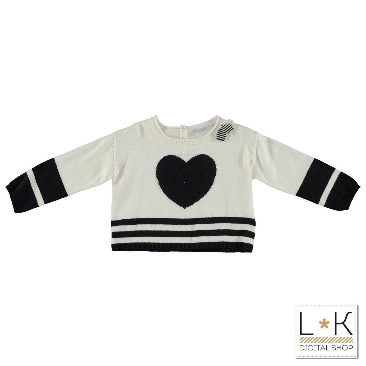 Maglioncino in Misto Lana Bianco-Nero Bambina Sarabanda T255 - SARABANDA - LuxuryKids