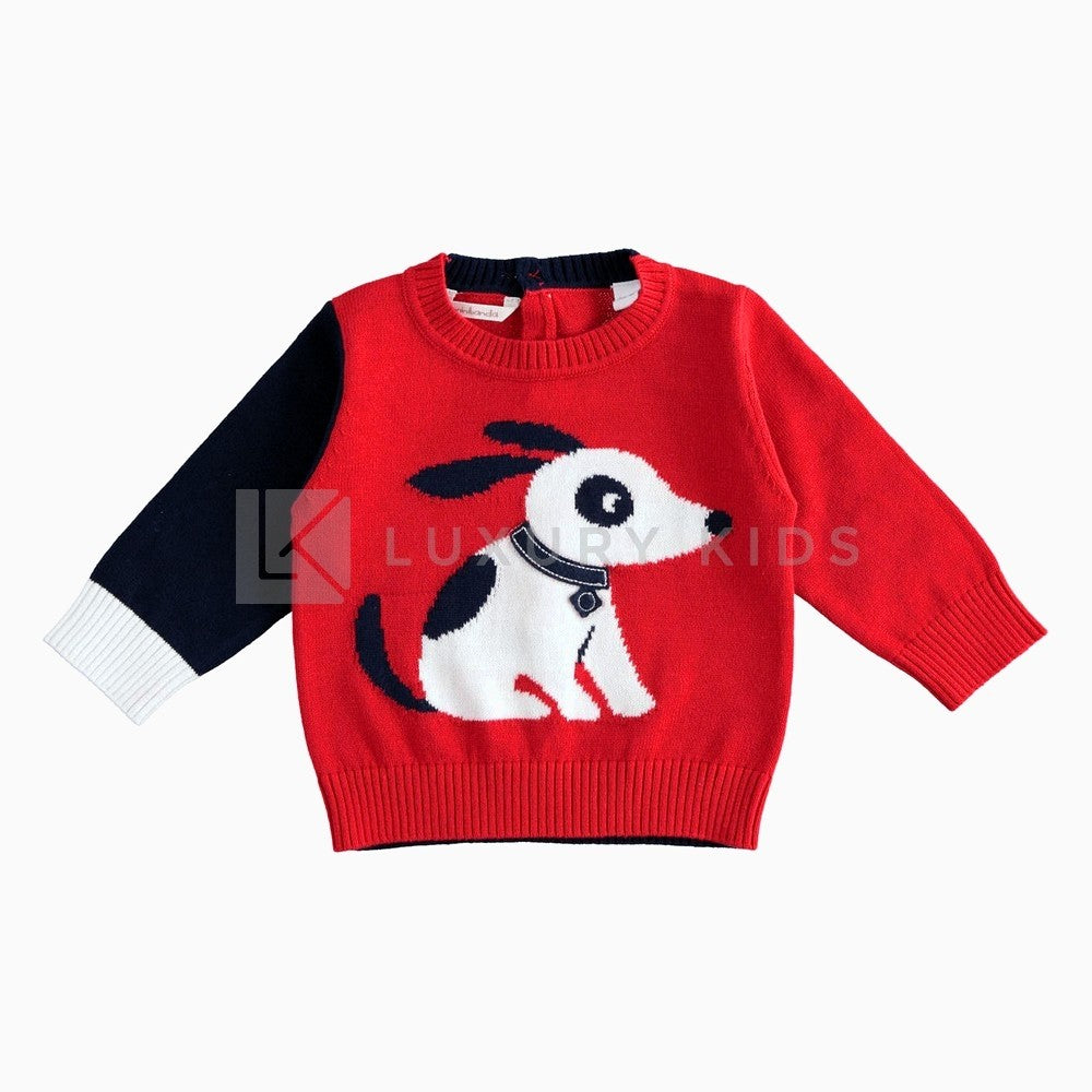 Maglione Tricot Girocollo In 100% Cotone Rosso Neonato Minibanda J610 - MINIBANDA - LuxuryKids