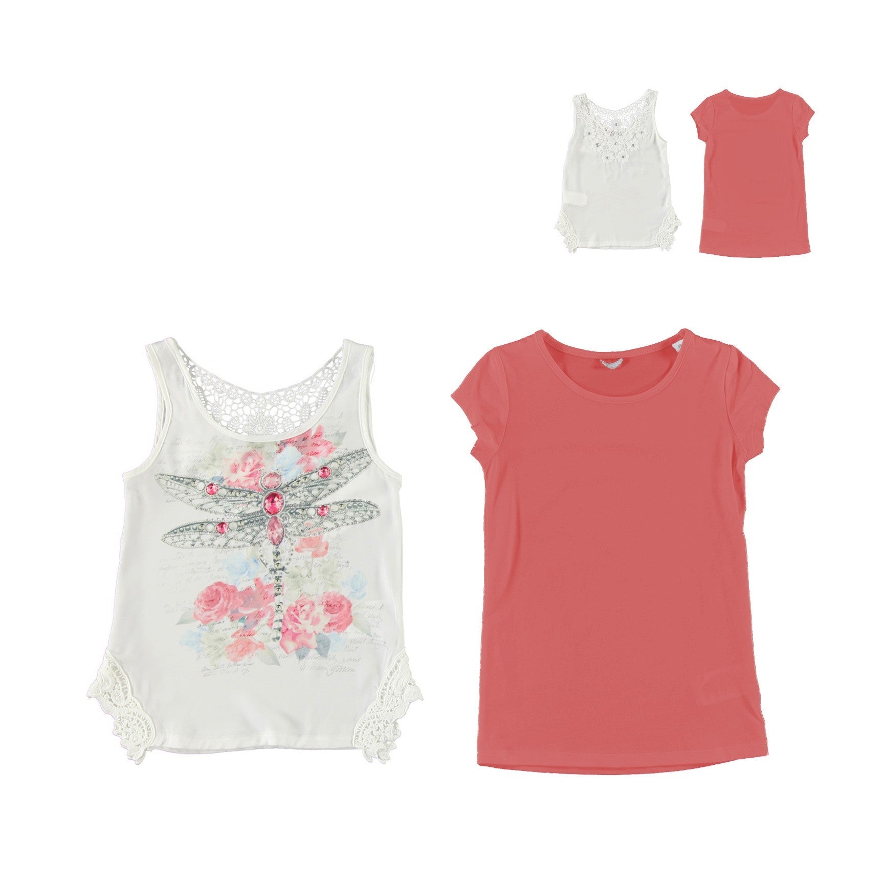 Maxi Maglia con Canotta Corallo-Bianco Bambina Sarabanda M656 - SARABANDA - LuxuryKids