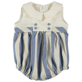 Pagliaccetto in Lino e Cotone Righe Blu-Panna Neonato MANUELL & FRANK  MF2203I - MANUELL&FRANK - LuxuryKids