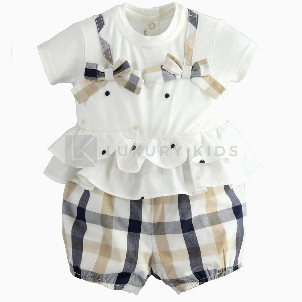 Pagliaccetto Interno Corto In Cotone A quadri Neonata Minibanda J711 - MINIBANDA - LuxuryKids