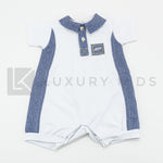 Pagliaccetto Intero In Cotone Bianco Con Inserti In Denim Neonato LA SARTORIA DEI PICCOLI LP754 - LA SARTORIA DEI PICCOLI - LuxuryKids