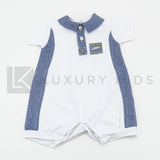 Pagliaccetto Intero In Cotone Bianco Con Inserti In Denim Neonato LA SARTORIA DEI PICCOLI LP754 - LA SARTORIA DEI PICCOLI - LuxuryKids