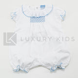 Pagliaccetto Intero In Cotone Bianco Con Punto Smock Neonato-a Sardon LA416 - SARDON - LuxuryKids