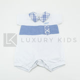 Pagliaccetto Intero In Cotone Bianco E Azzurro Con Fascia In Denim Neonato LA SARTORIA DEI PICCOLI LP755 - LA SARTORIA DEI PICCOLI - LuxuryKids