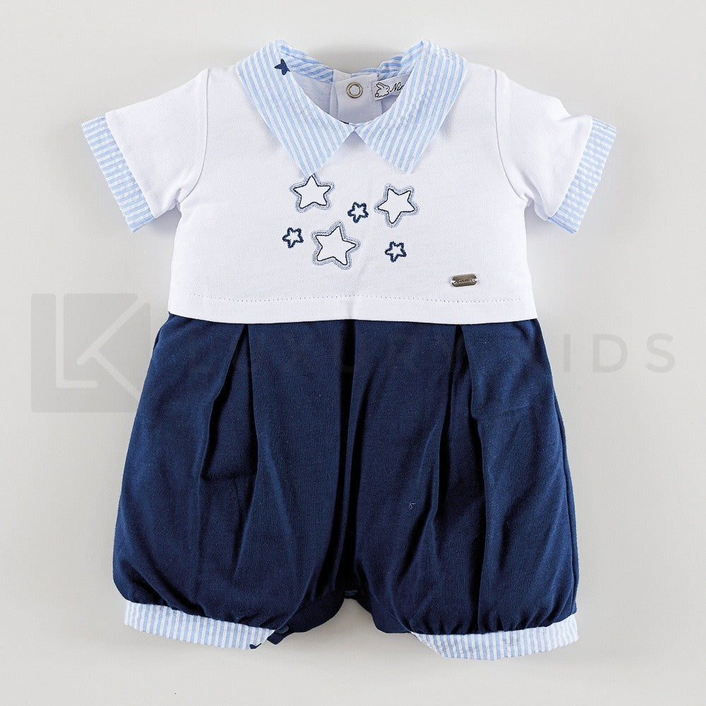Pagliaccetto Intero In Cotone Con Stelle Neonato Ninnaoh E20234P - NINNAOH - LuxuryKids