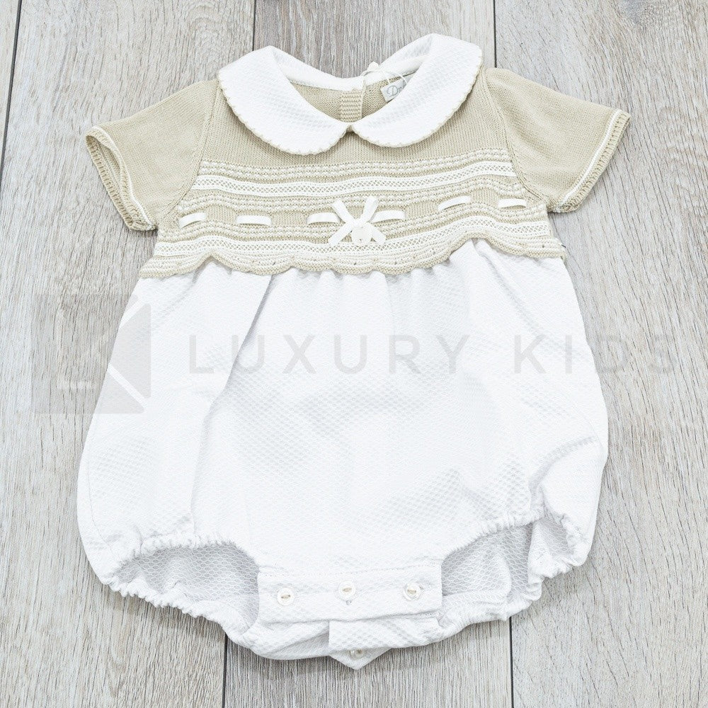 Pagliaccetto Mezza Manica In Cotone Beige-Bianco Neonata Dr Kid 223 - DR.KID - LuxuryKids