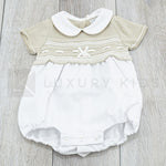 Pagliaccetto Mezza Manica In Cotone Beige-Bianco Neonata Dr Kid 223 - DR.KID - LuxuryKids
