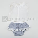 Pagliaccetto Spezzato Con Culotte E Camicia Bianco E Blu Neonata Fina Ejerique A7282 - Fina Ejerique - LuxuryKids