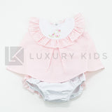 Pagliaccetto Spezzato In Rasatello Di Cotone Rosa Con Culotte Neonata LA SARTORIA DEI PICCOLI LP760 - LA SARTORIA DEI PICCOLI - LuxuryKids