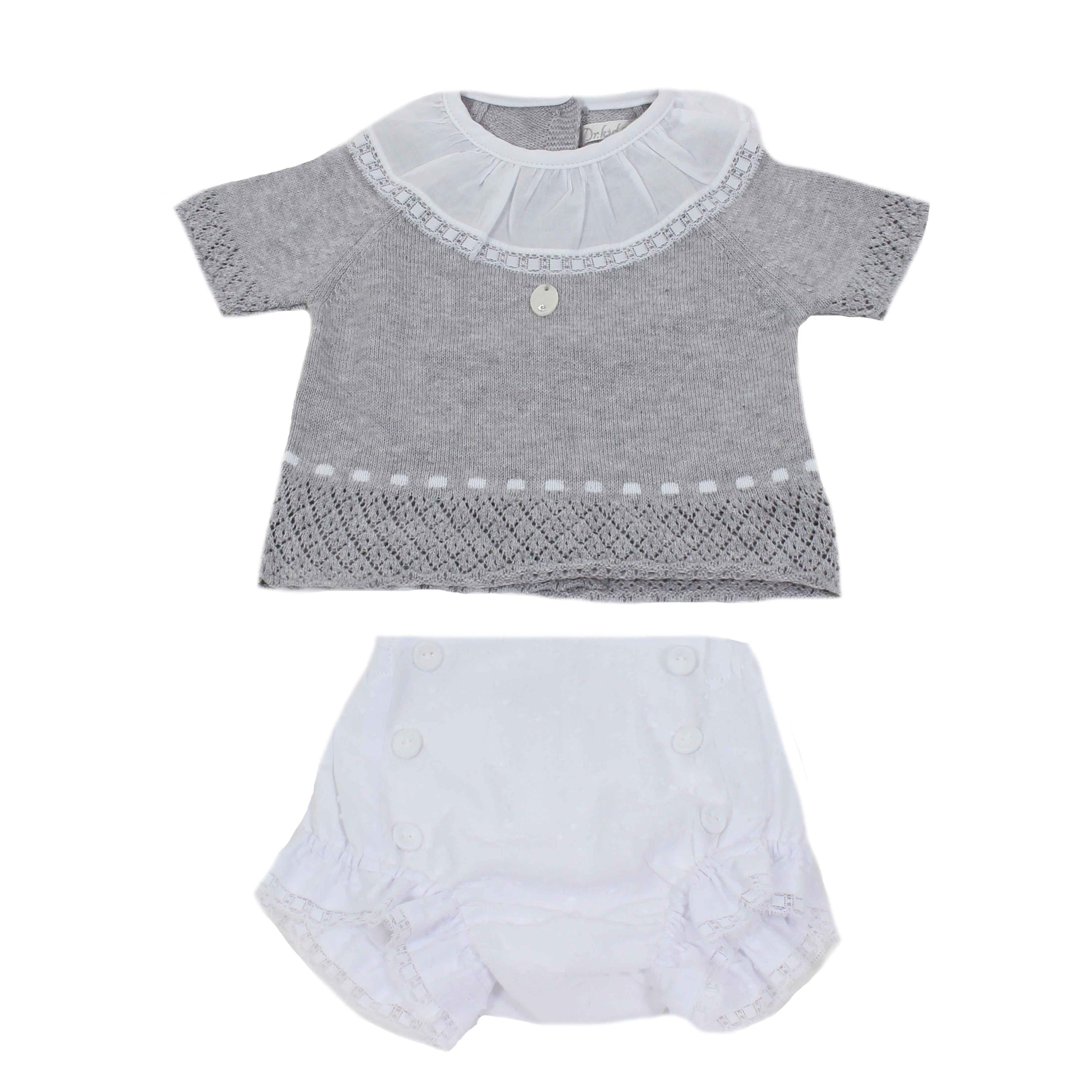 Pagliaccetto Spezzato Maglia e Culotte in Filo di Cotone Grigio Neonata DR KID DK103 - DR.KID - LuxuryKids