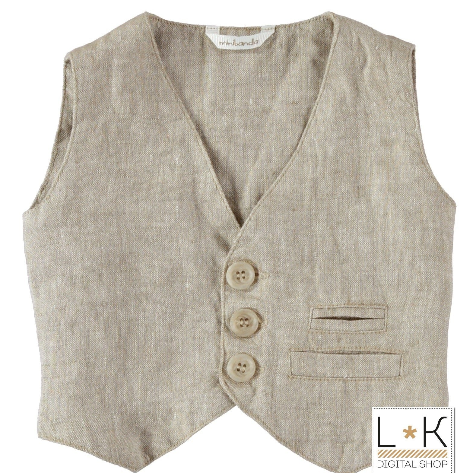 Panciotto In Lino Tinta Unita Beige Neonato Minibanda U699 - MINIBANDA - LuxuryKids