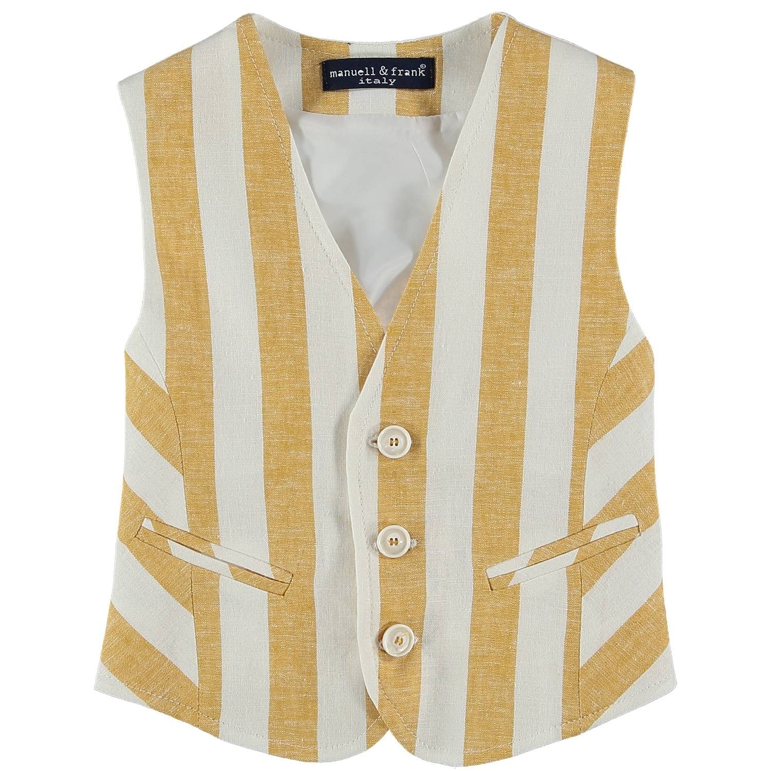 Panciotto In Misto Lino A Righe Senape Bambino MANUELL&FRANK MF5102B - MANUELL&FRANK - LuxuryKids