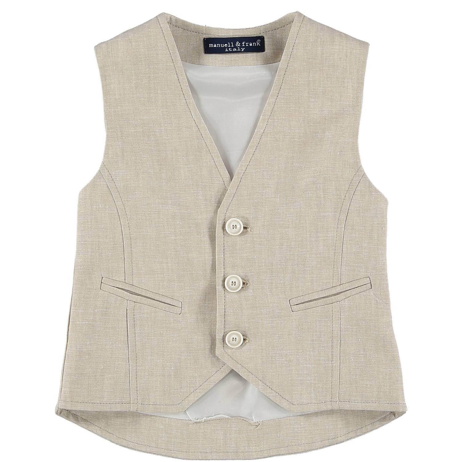 Panciotto In Misto Lino Beige Bambino MANUELL&FRANK MF2160B - MANUELL&FRANK - LuxuryKids