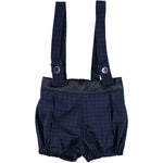 Pantaloncino Con Bretelle in Pied de Poule Blu Neonato MANUELL & FRANK MF2198I - MANUELL&FRANK - LuxuryKids