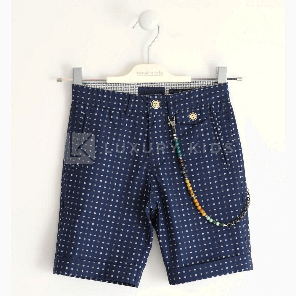 Pantalone Corto In 100% Cotone Con Fantasia Pois Blu Bambino Sarabanda J637 - SARABANDA - LuxuryKids