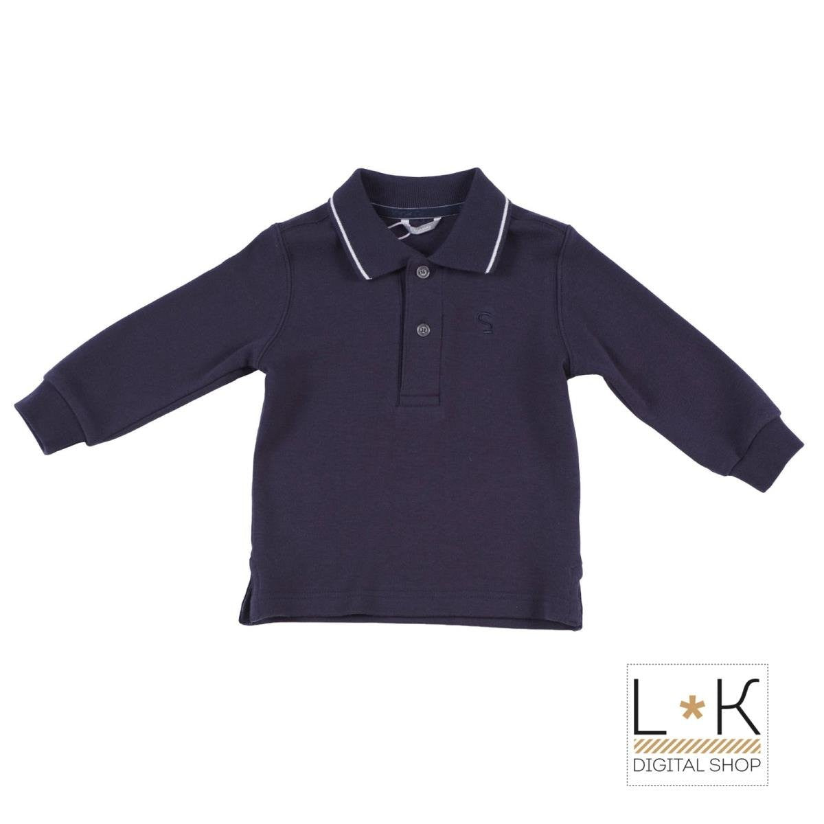 Polo in Caldo Cotone Blu Notte in Tinta Unita Neonato Sarabanda F807 - SARABANDA - LuxuryKids