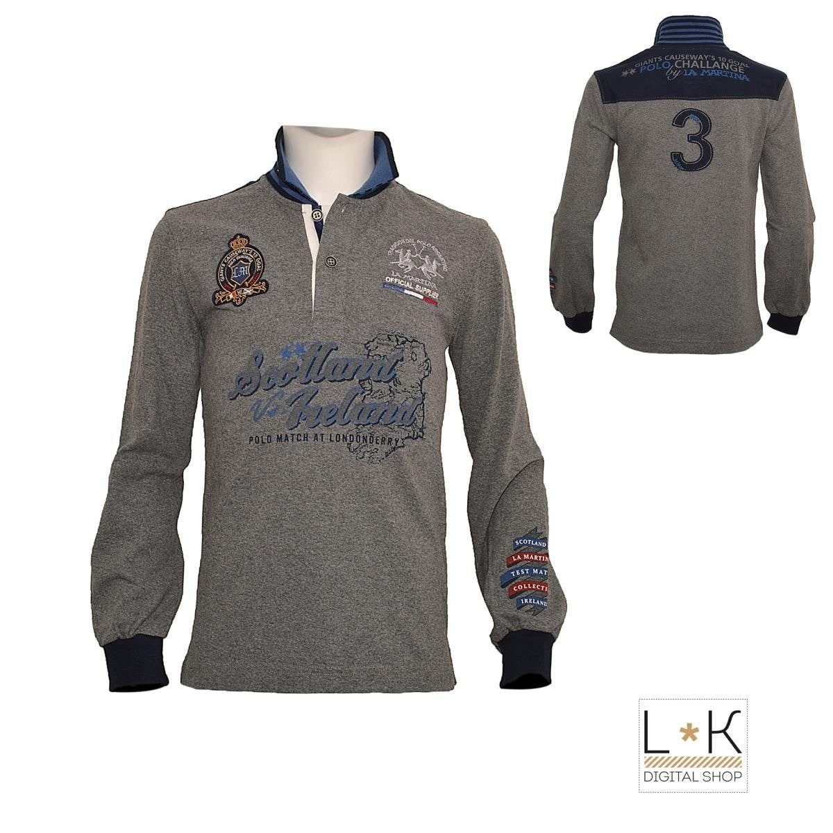 Polo in Caldo Cotone Grigio-Blu Neonato La Martina  4305 - LA MARTINA - LuxuryKids