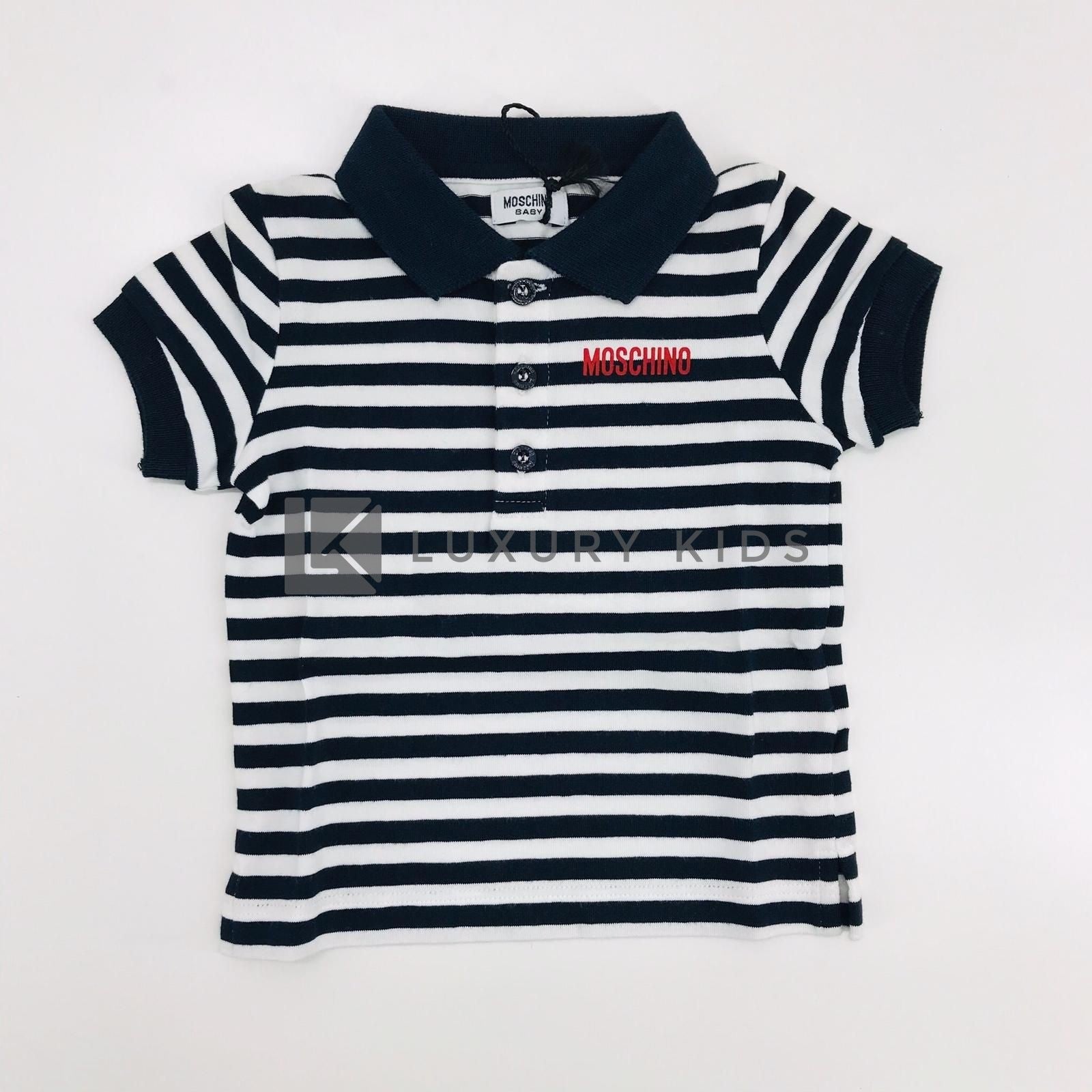 Polo in Cotone a Righe Bianco-Blu Neonato Moschino MYMM97 - MOSCHINO - LuxuryKids
