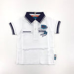 Polo in Cotone Bianco Effetto Nido D'ape con Ricamo Neonato Sarabanda DI826 - SARABANDA - LuxuryKids