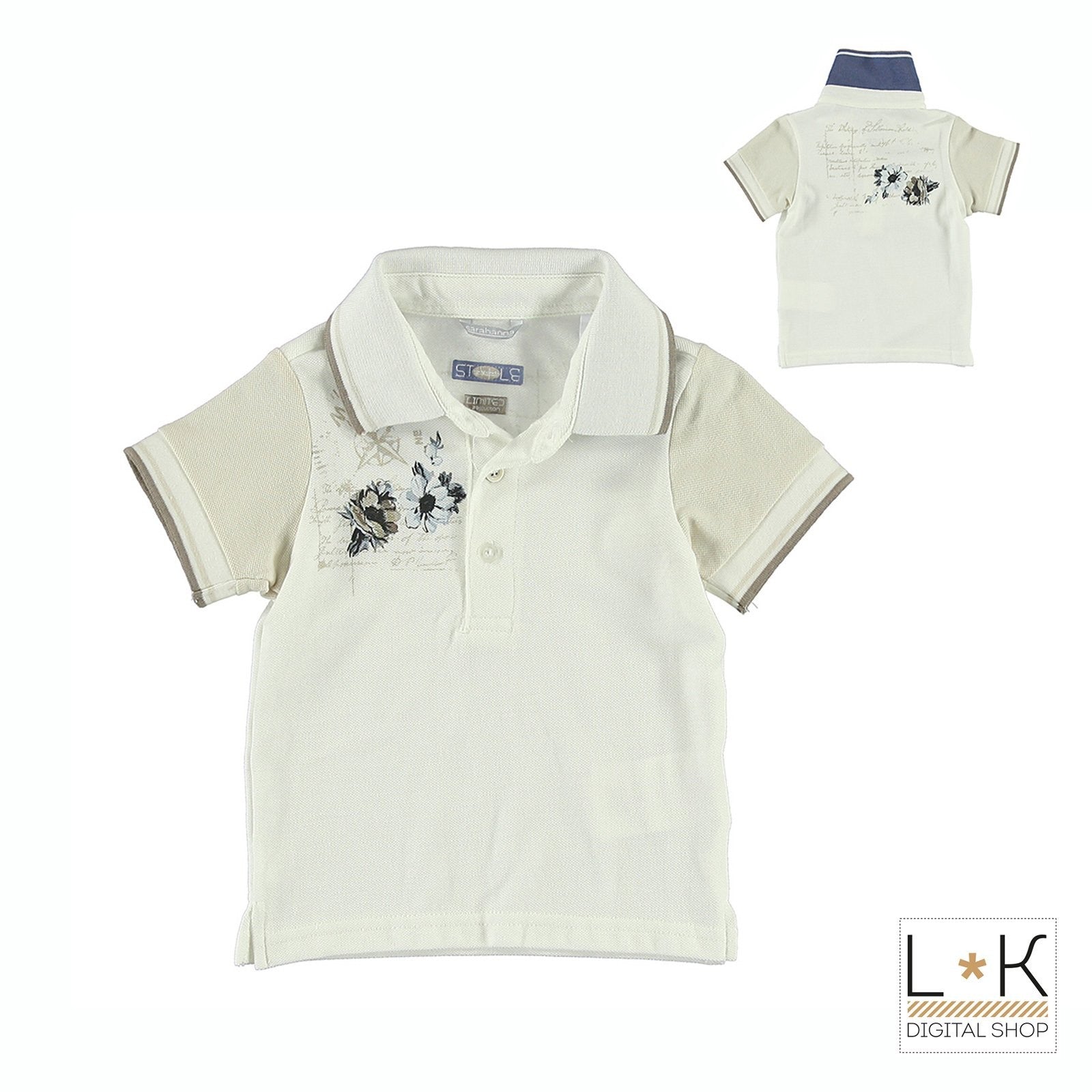 Polo in Cotone Elegante Bianco-Beige con Stampa Neonato Sarabanda Q513 - SARABANDA - LuxuryKids